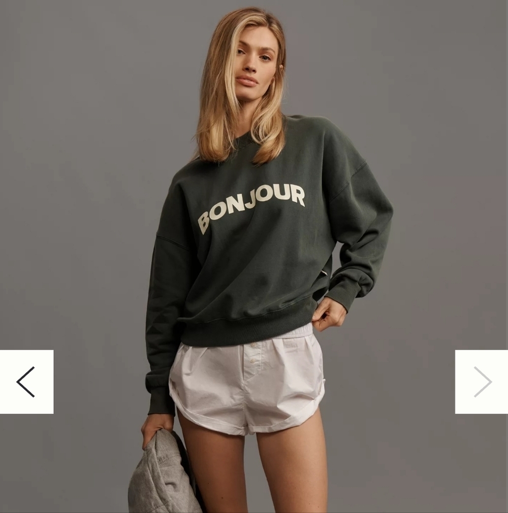 Araminta James Bonjour Sweatshirt By Anthropologie Green Crew Neck - Picture 3 of 8